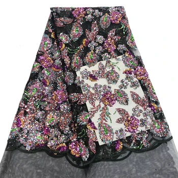 

African Sequins Fabric Embroidery French Lace Fabric 2019 High Quality Lace Nigerian Tulle Laces Fabrics For Evening party dress