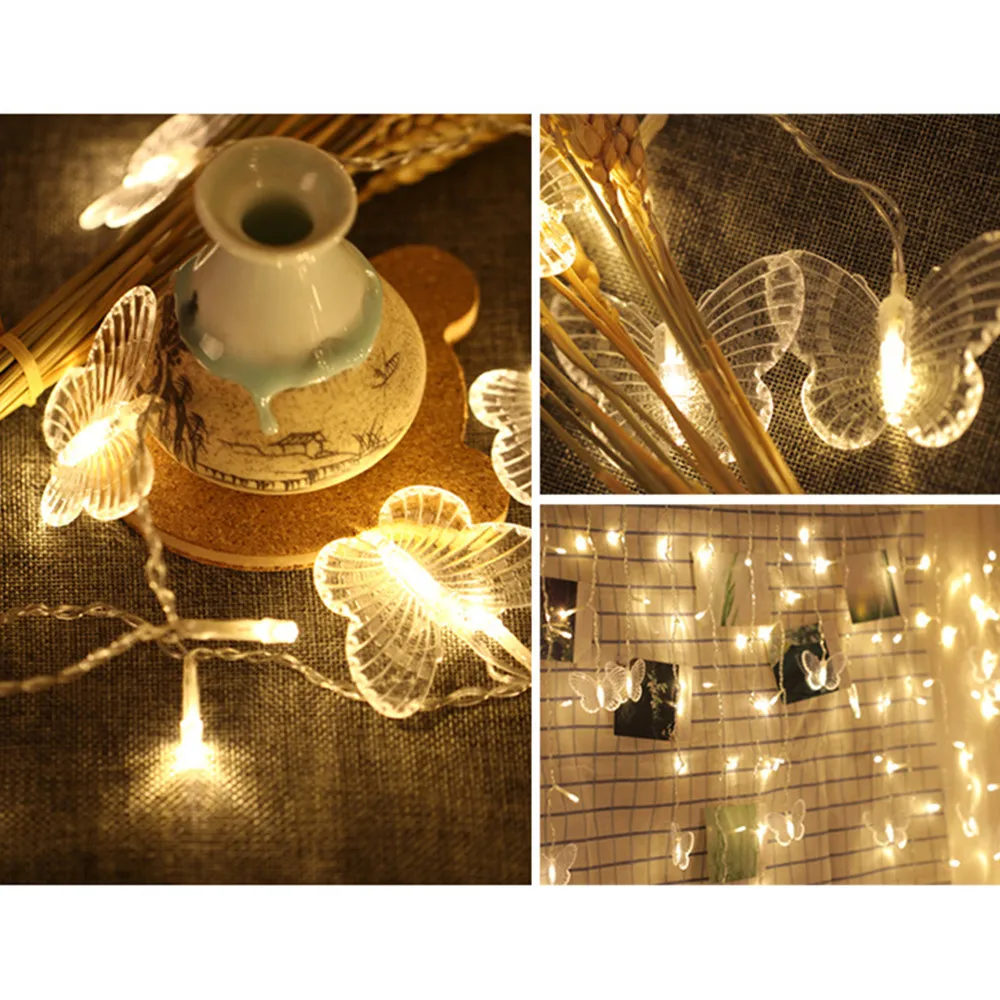 20# Led Butterfly String Light Butterfly Curtain Light Wedding Party Garden Decor Light String Chains Christmas Decorative Bulbs