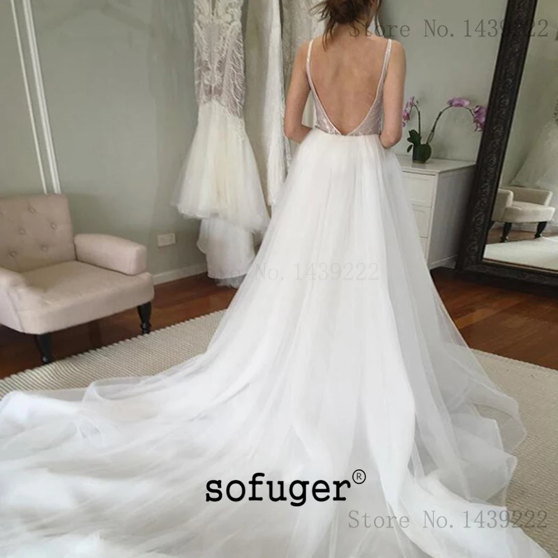 Сексуальная шея Vestidos De Novia кружевное свадебное платье кружево, аппликация бисером свадебное платье Robe De Marie