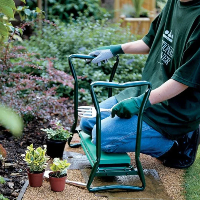 Green Kneeler Garden Kneeling Bench Stool Soft Cushion Seat Tool Pouch Accessory 