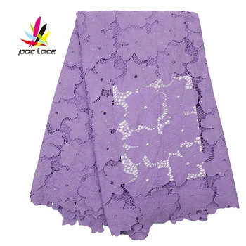 

French Water Solution Flower Diamond Cord Guipure with Hold Cotton Plain Cloth Material for Women Dress Nigerian AMY2756B