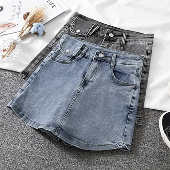 

2020 New Summer Shorts Jeans Woman High Waist Light Blue Gray Elastic Short Denim Pants for Woman Korean Chic Fashion Shorts