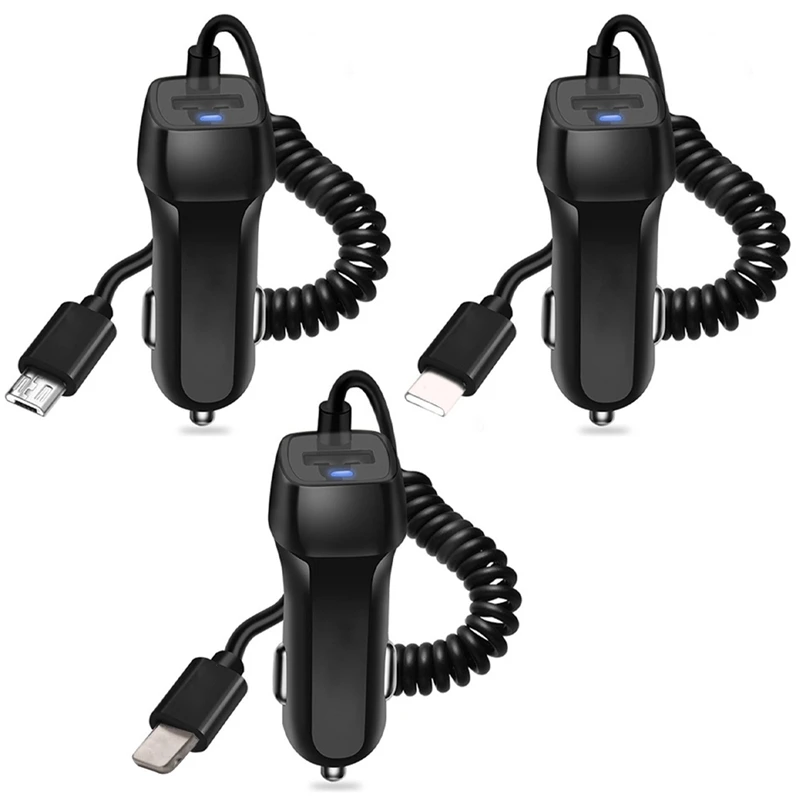 

Car USB Phone Charger Adapter Fast Quick Charging Type C/Micro Cable For Samsung iPhone Huawei Automotive Accessories