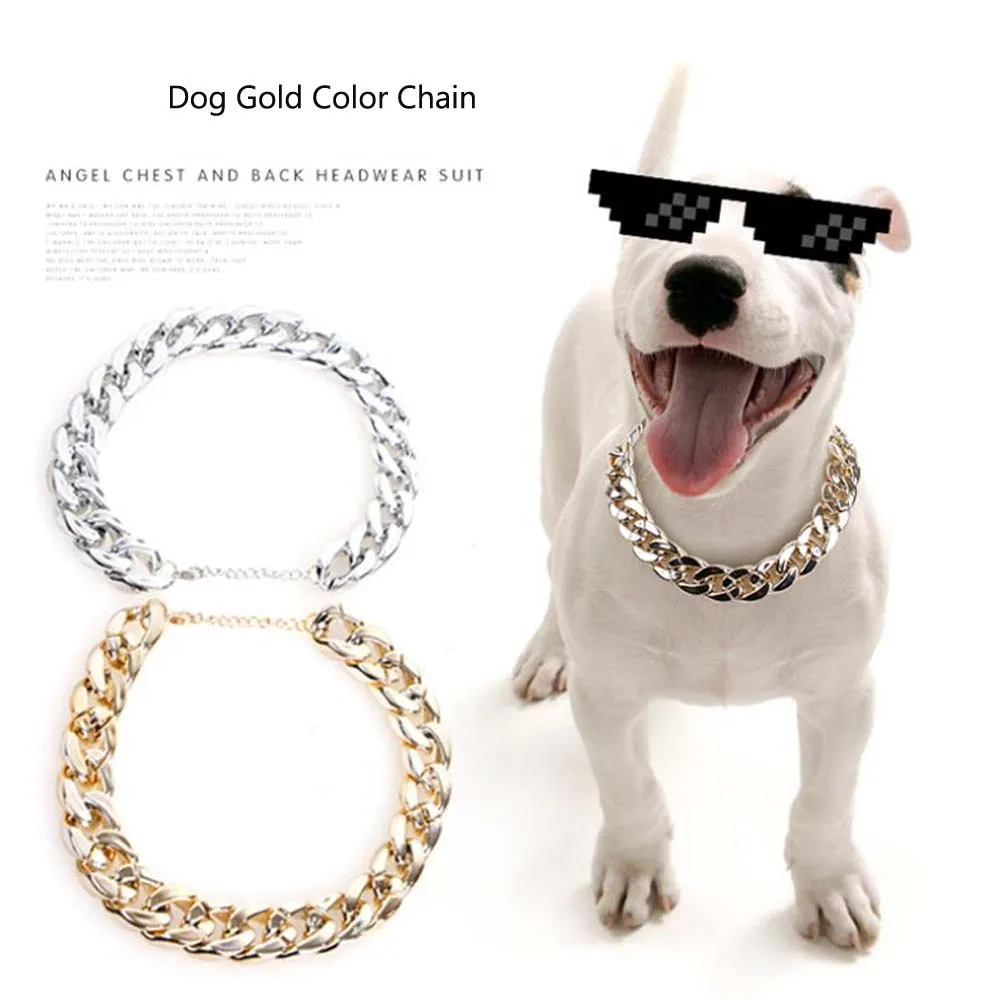

Wholesale Fashion Pet Dog Chain Collar Gold Tone Cut Curb Cuban Pet Link Customize Jewelry Pets Gift Necklace Neck Chain Golden