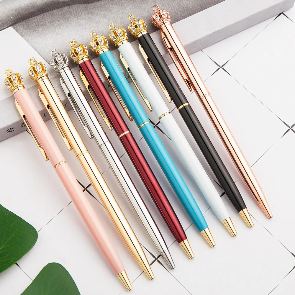 20pcs/lot Factory direct sales Crown pen metal ballpoint pen Korean cute creative stationery writing work support logo print 1 pair creative metal bookends treble spectrum sixteenth note shape support holder desk stands for books decorative bookends