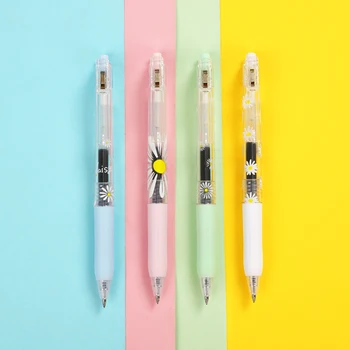 

JIANWU 4pcs/set Cute Daisy 0.5mm Black Student Gel Pen Exam Press Neutral Pen Flower journal Kawaii School Supplies