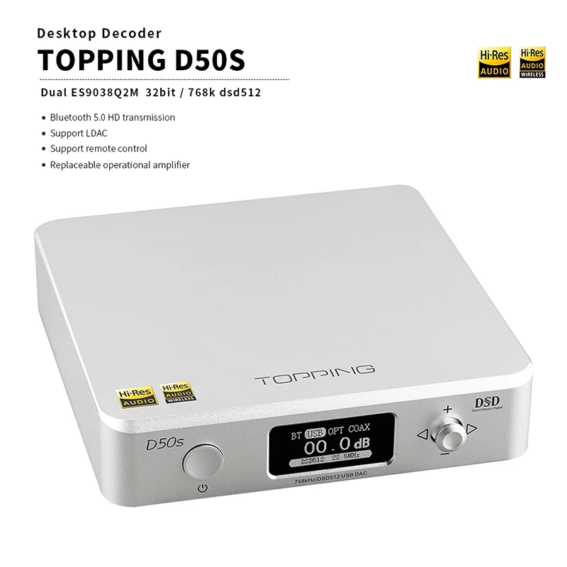 Topping D50S usb dac Bluetooth 5 0 оптический коаксиальный выход ES9038Q2M OPA1612 DSD512 XMOS XU208 HIFI аудио