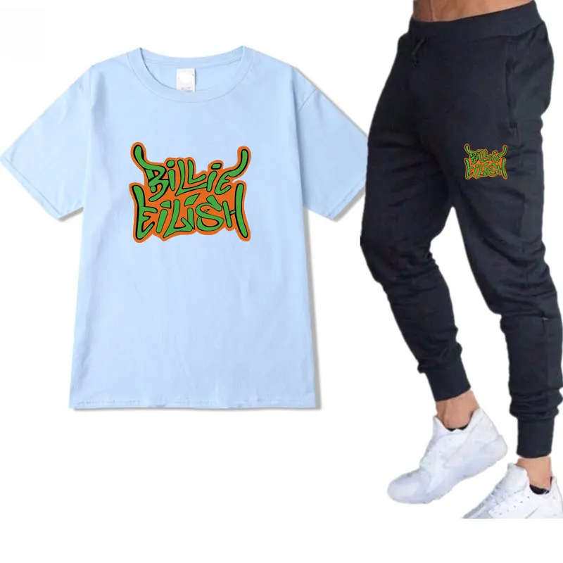 2020 New Rapper Billie Eilish White T-Shirt Black Men Women T-Shirt Sports Pants Printing Fashion Trend Men's T-Blood Set 2020 New Rapper Billie Eilish White T-Shirt Black Men Women T-Shirt Sports Pants Printing Fashion Trend Men's T-Blood Set