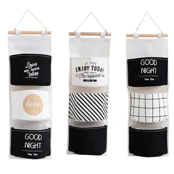 

Cotton Letter Printed Hanging Storage Basket Organizer for Cosmetic Sundries Folding Storage Bag Home Kitchen Storage Organizer