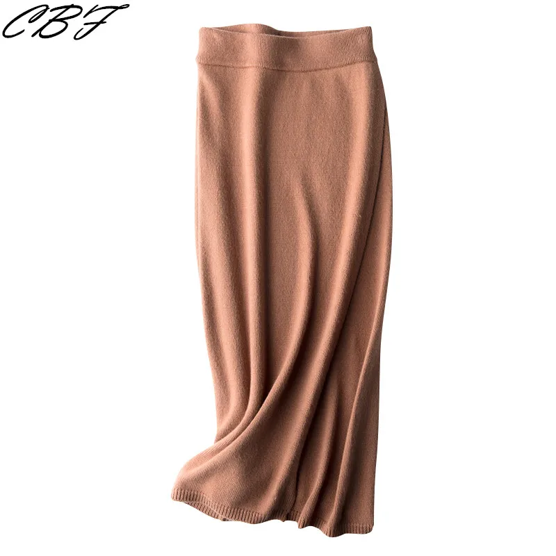 CBF 2020 Latest style Women's Knitted Pure wool Skirt Checker color Fork opening Soft and high quality Tight fitting skirt | Женская