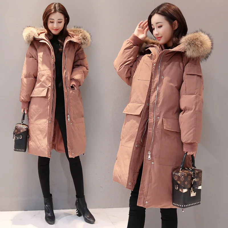 

2018 Winter Long Sleeve Mid-length Straight-Cut Simple Slim Fit Slimming Sweet Large Pocket Solid Color Hooded Cotton Coat Cotto
