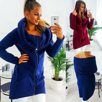

Women Fashion Solid Color Clothes Hoodies Zipper Coat Hoody Sweatshirt Tops