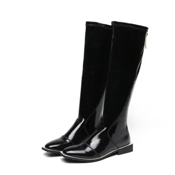 

2020 FW Long Boots Designer Fashion Effect Nude Leather Patent Women Shoes Print Buckles Removable Square Toe Low-heeled