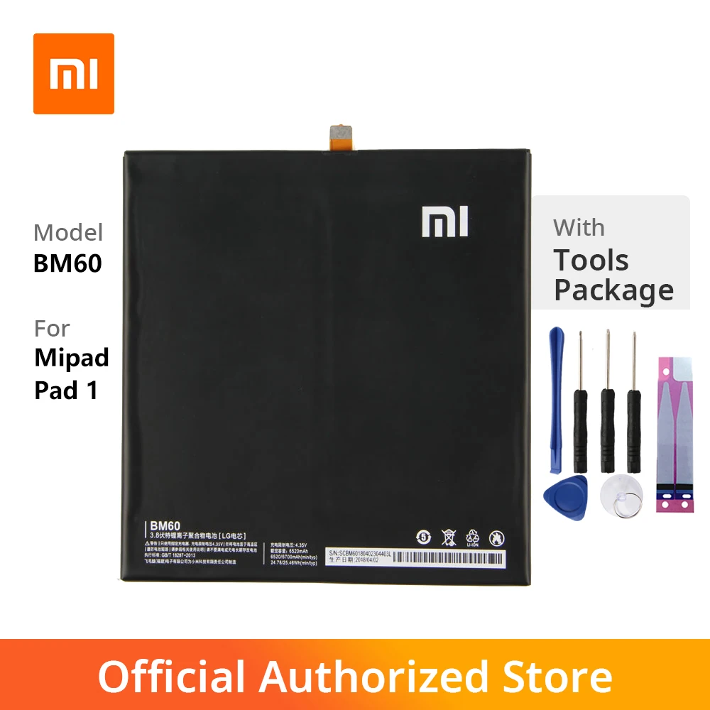 

Original Xiaomi BM60 Tablet battery For Xiaomi Pad 1 Mipad 1 A0101 6520mAh High Quality