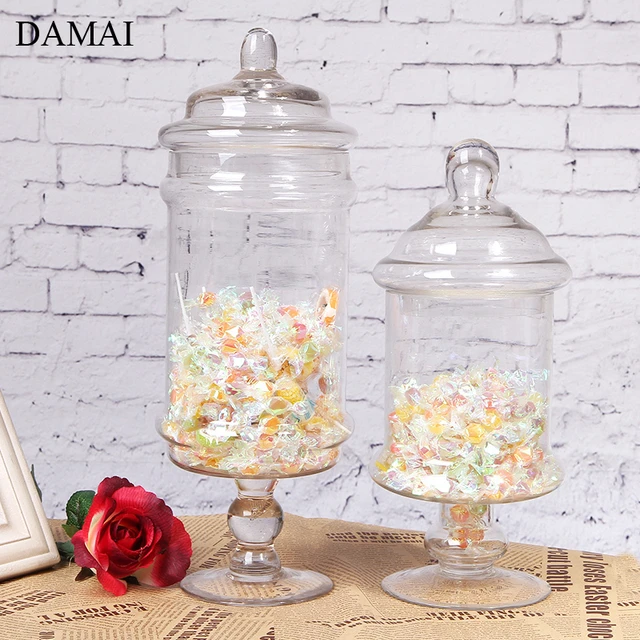 Creativity Tall Feet Storage Jars with Lid European Modern Transparent  Candy Snacks Crystal Glass Bottle Living Room Decoration