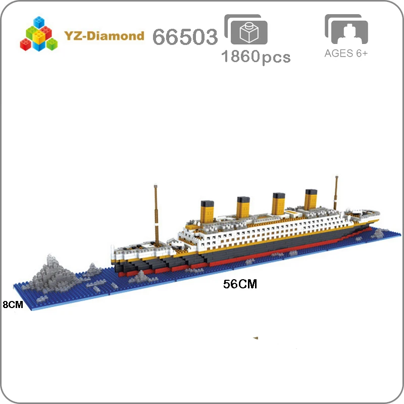 

YZ 66503 Movie Titanic Ship Boat Iceverg 3D Model 1860pcs Mini DIY Building Diamond Small Blocks Bricks Toy for Children no Box