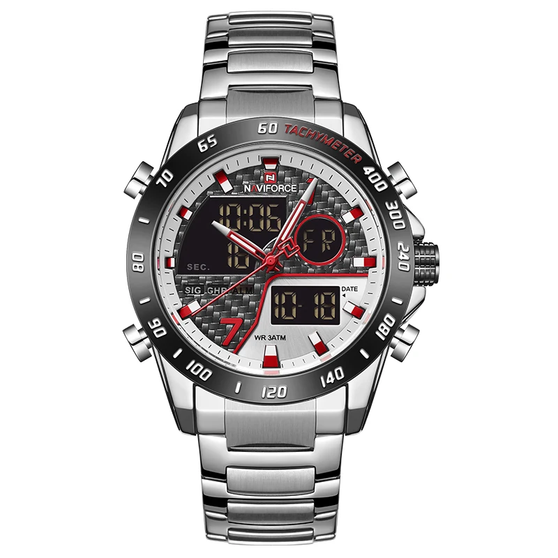 SWS NAVIFORCE, топ, люксовый бренд, мужские спортивные часы, мужские кварцевые, светодиодный, цифровые, мужские часы, полностью стальные, военные наручные часы, Relogio Masculino - Цвет: SWS