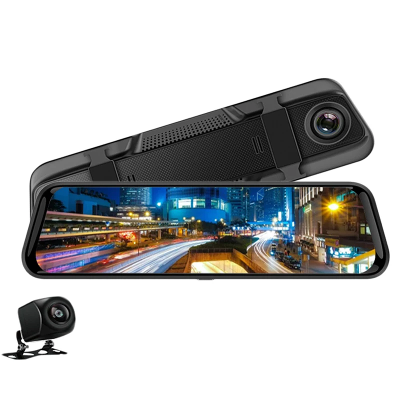 

10" Car DVR Stream Media Video Recorder Dual Lens DashCam Rear View Mirrors 1080P Front Backup Camera Night Vision Touch Screen