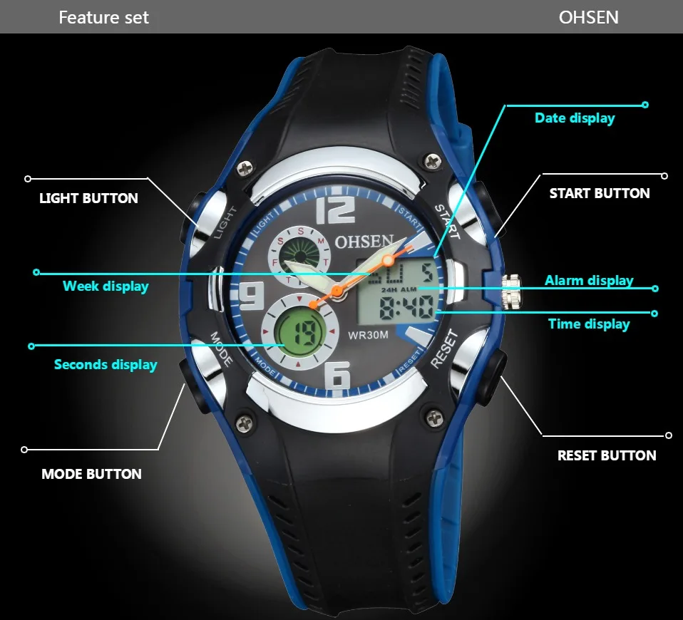 ohsen relógio digital de quartzo relógios esportivos