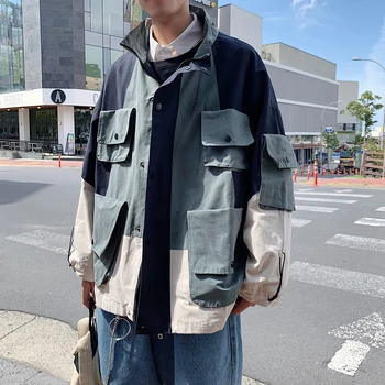 

Men's Work Clothes Loose Coats Fashion Trend Outerwear Hat Streetwear Bomber Jacket Male Bf Wind High-quality Windbreaker M-2XL