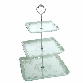 

MALACASA Sweet.Time 3 Tier Green Dessert Cake Tower Stand 14.5" Tall Porcelain Server Display Holder with Silver Carry Handle