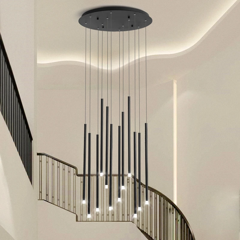 Современная лестничная люстра используется для скандинавской виллы гостиной вращающаяся лестничная площадка Золотой/черный светодиодный подвесной светильник 90-260 в