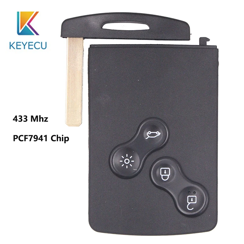 KEYECU для Renault Megane III 2009- Замена дистанционный ключ-брелок от машины 4 кнопки 433 МГц PCF7941 чип без функции Keyless-Go