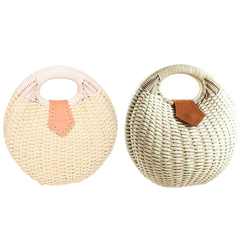 

2 Piece Snail's Nest Tote Handbag Summer Beach Bags Woman Straw Bags Women's Handbag Rattan Bag(Beige&White)
