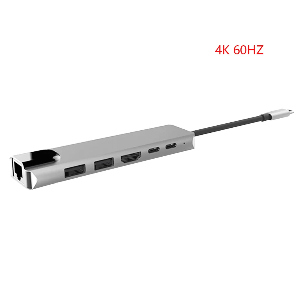 6 в 1 Алюминиевый сплав USB 3,0 порты type-C концентратор Usb-C до 4K HD ноутбук Rj45 Gigabit Ethernet сеть PD концентратор - Цвет: 4K 60HZ
