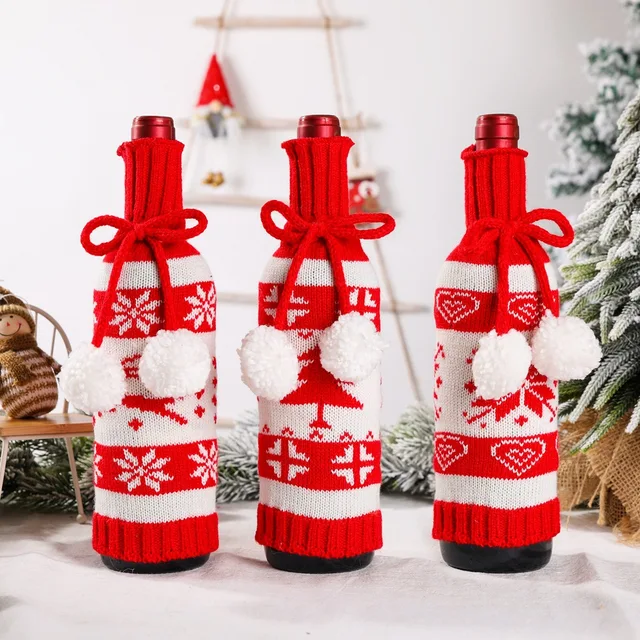 New Year 2022 Christmas Wine Bottle Dust Cover Bag Santa Claus Noel Dinner Table Decor Christmas Decorations for Home Xmas Natal 1