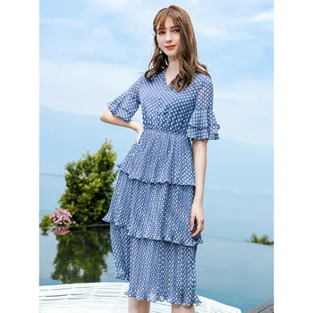 

Summer Beach knee Dress Women Floral Print Boho Long Chiffon Dress Ruffles Wrap Casual V-Neck Split Sexy Party Dress Robe Femme