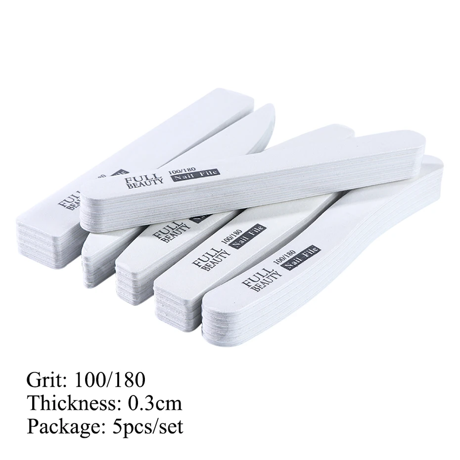 STZ 5pcs 100/180 Professional Sandpaper Nail File For UV Gel Polish Straight Curved Sanding Buffer Block Manicure Tools#1535-1