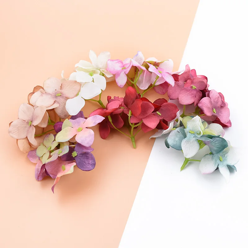 

50 Pcs Silk Hydrangea Head Wedding Decorative flowers wreaths Candy box Diy Scrapbooking Living room fake flowers for Home decor