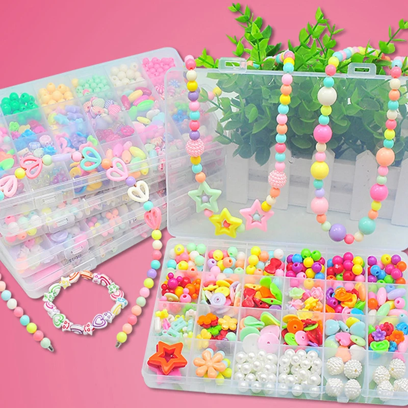 24/set Grid Colorful Beads Creative Toys For Girls Jewelry DIY Handmade Making Puzzle Kit Arts And Crafts Children Toy 200 pcs soft pottery jewelry making kit beads set many types of beads handmade bracelets for toys girls 4 to 5 years