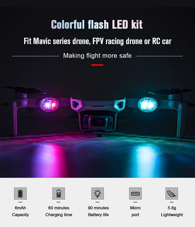 LED Strobe Lamp Flash Night Flight Navigation Light Kit For FPV Quadcopter Drone 