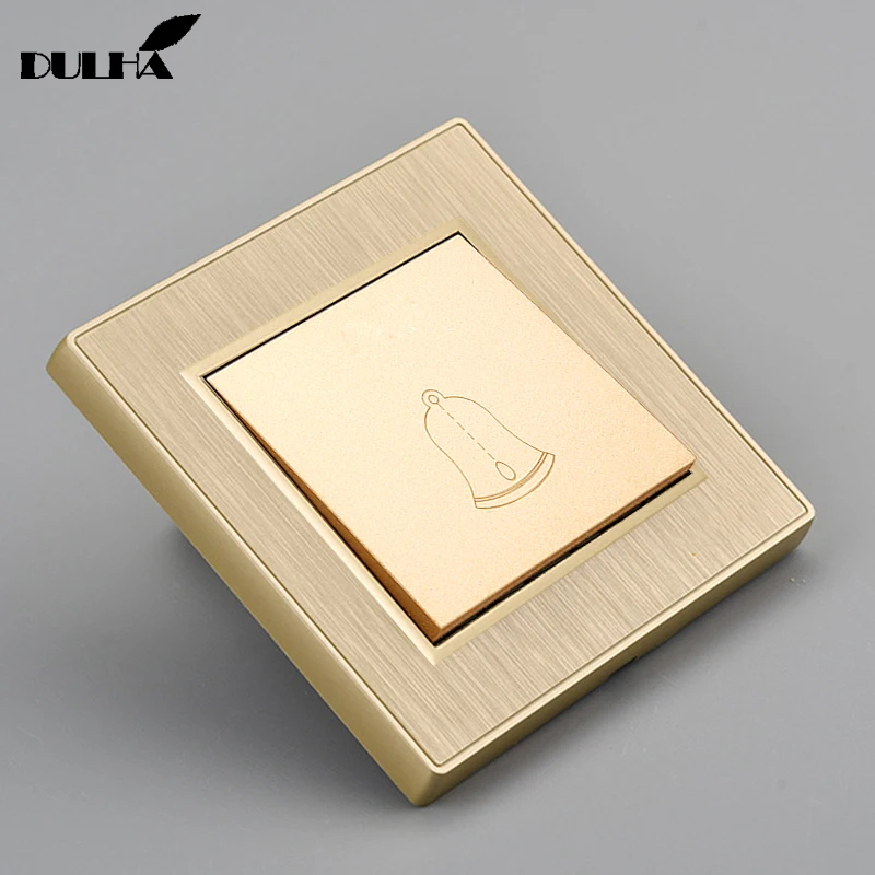 Golden 1 Gang Momentary Doorbell Wall Switch Push Button Gate Reset Door Bell 110-250V Luxury Satin PC Panel Free Shipping