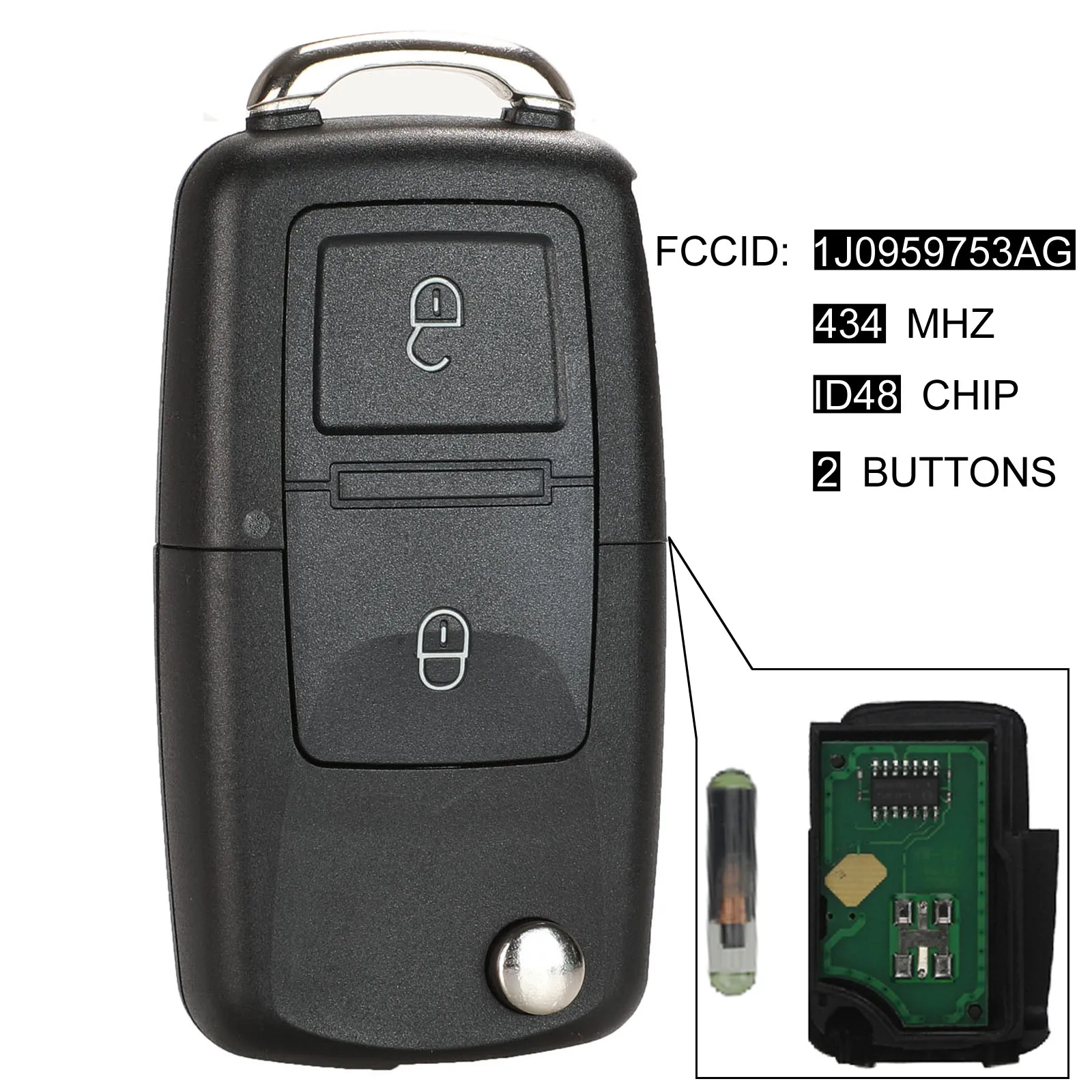 Kutery 2/3/4 кнопка Удаленное брелок 434 МГц ID48 чип для VW Beetle Bora Golf Passat транспортер поло T5 1J0 959 753 AG