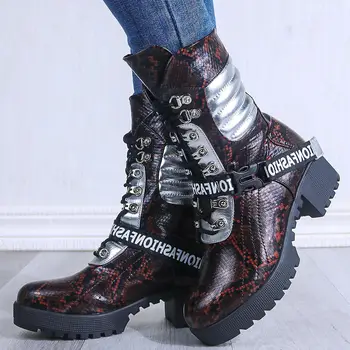 

Brand New Square Heels Ankle Boots Shoelaces Fashion Platform Winter Shoes Women Leisure Motorcycles Boot Footwear
