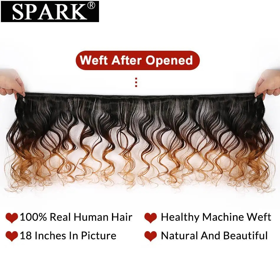 Spark бразильский свободная волна человеческих волос 3/4 Связки с закрытием 13x4 уха до уха с закрытием 1B/4/30 Волосы remy