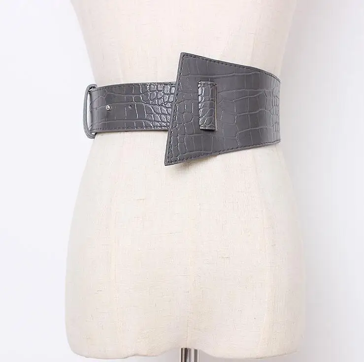 dark gray Женские Подиумные модные пояса из искусственной кожи Женские винтажные платья Корсеты Пояс Ремни украшения широкий пояс R2173 - Color: dark gray