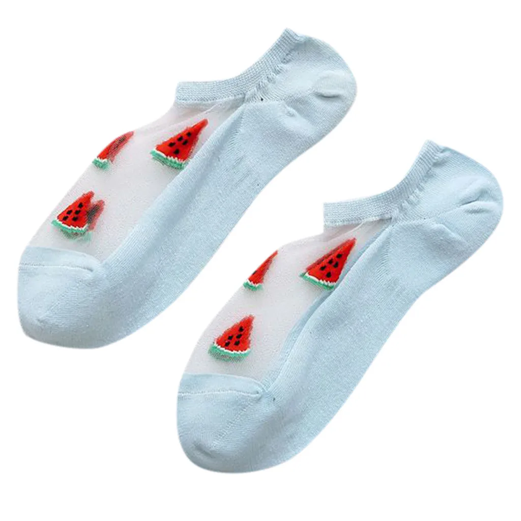 Женские повседневные летние модные Прозрачные шелковые короткие носки с фруктовым принтом L0819 - Цвет: Blue