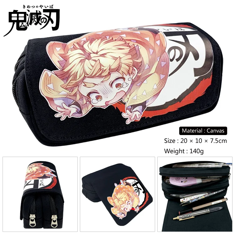 Anime Demon Slayer: Kimetsu No Yaiba Cosplay Canvas Pen Pencil Case Zipper Stationery Box Gift For Children