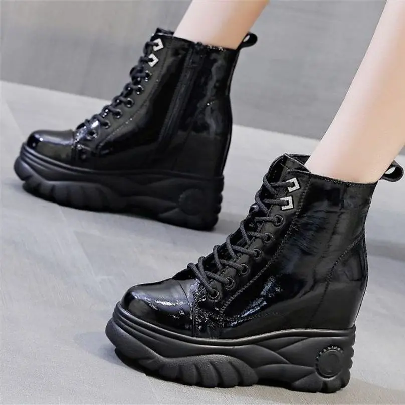 

Vintage Military Women Diamonds Cow Leather Platform Wedge Ankle Boots High Heels Punk Goth Oxfords Punk Creeper Shoes 34 -39