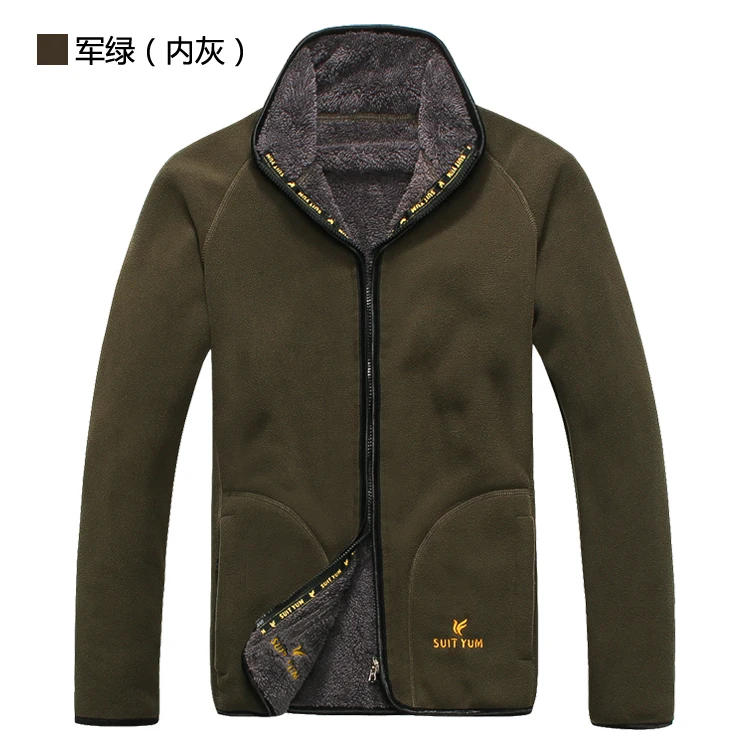 868 Green Mens Plus Velvet Warm Fleece Jacket Winter Outdoor Sport Thick Thermal Cardigan Coat Fleece Liner Riding Hiking Windproof Jacket - Цвет: 868 Green