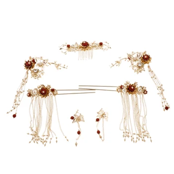 

7 Pieces/Set Ancient Chinese Butterfly Flower Tassel Hair Pin Earring Set
