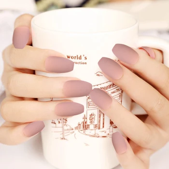

20/24pcs Matte False Nails Full Cover Artificial Pink Purple Color Long Sharp head Design Fake Nails Press On Nail Tips for Girl