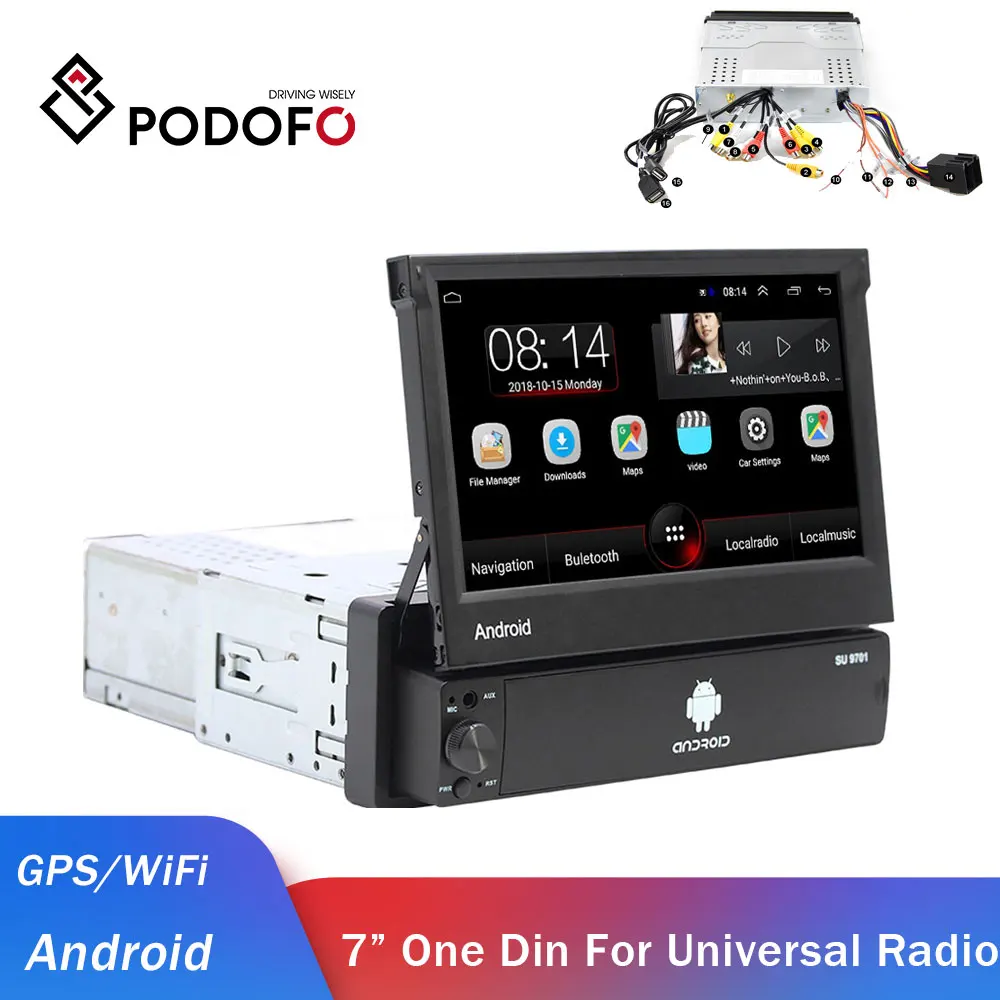 Podofo 1din Android автомобильное радио GPS Автомобильный мультимедийный плеер один Din аудио стерео для Volkswagen Nissan Hyundai