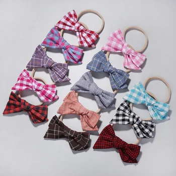 

free shipping 12pcs The popular plaid bowknot nylon headband multicolored baby bow hair band custom headband