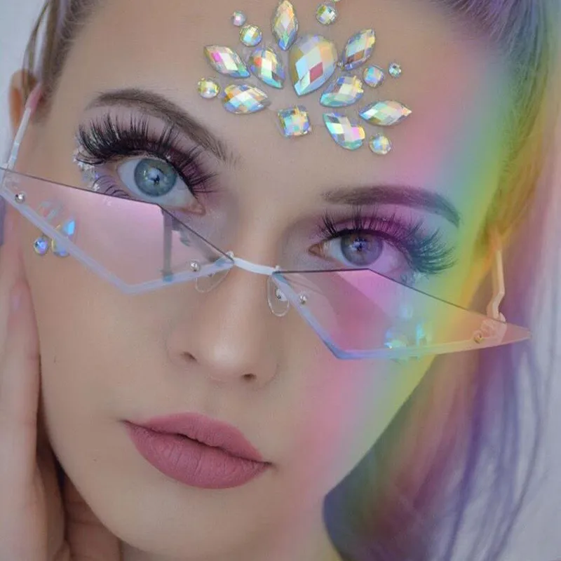 

2020 New Rimless Rhombus Sunglasses Women Fashion Sexy Small Mirror Sun Glasses Woman Brand Metal Colorful Oculos