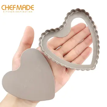 

CHEFMADE Mini Tart Pan Set ,4-Inch with Removable Loose Bottom Non-Stick Heart-shaped Quiche Bakeware,FDA Approved